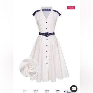 Polka Dot Belted White Dress 1940s